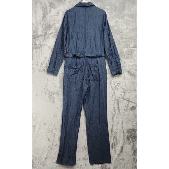 NEW Forever 21 Coverall Jumpsuit Womens M Blue Chambray Long Sleeve Tie Waist - Picture 4 of 15